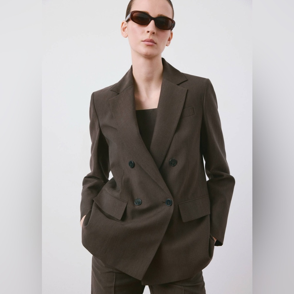 NWT MANGO Straight-Fit Lyocell Suit Blazer in Chocolate